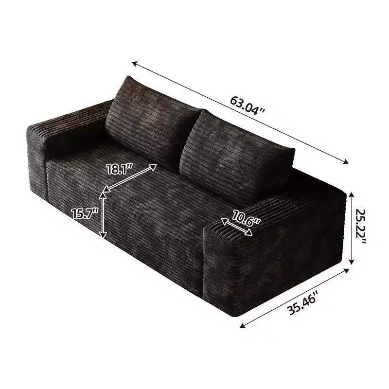 Canapé 2 places de 160 cm en velours côtelé avec assise profonde, canapé confortable, aucun assemblage requis, couleur camel