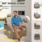 EAGLE PEAK Ensemble de conversation d'extérieur en osier pour patio, chaises pivotantes à bascule, canapé 3 places, causeuse, table, 8 pièces