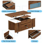 Multi-Function Modern Lift-Top Coffee Table with Hidden Storage, 4 Stools and Casters, Perfect for Modern Living Spaces