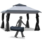 Outsunny 12 x 12 Pop Up Canopy Sun Shade Instant Tent Folding with Mesh Sidewall Netting, 3-Level Adjustable Height