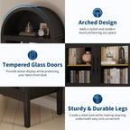 Storage Cabinet, Black/White, Arched Style, Single, 71 Tall with LED Lights & Glass Doors