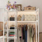 47.2 Wide Armoire LED Light All Glass Door Closet Cabinet Wardrobe