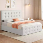 Storage Bed Frame with 4 Drawers & Adjustable Headboard - Upholstered Platform Bed