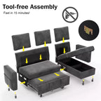 2-in-1 Pull Out Sleeper Sofa with Storage Chaise, Chenille Sectional Couch with USB Ports for Living Room