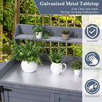 Outdoor Potting Bench with Foldable Shelf, Storage Cabinet & Durable Galvanized Metal Worktop for Garden, Patio, or Backyard