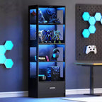 Skyzoo 5-Tier Glass Display Cabinet with LED Lights & Adjustable Shelves & 1 Drawer, Curio Cabinet for Home & Office