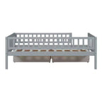 Twin Size Low Daybed with Storage Drawers, Wood Twin Platform Bed Frame with Rails for Boys and Girls Bedroom