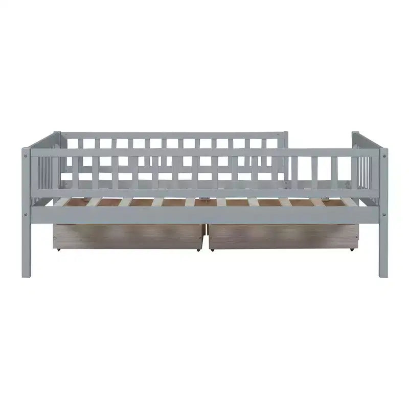 Twin Size Low Daybed with Storage Drawers, Wood Twin Platform Bed Frame with Rails for Boys and Girls Bedroom