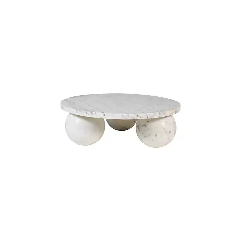 Round Marble Coffee Table with Sphere Legs, Multicolor, Seats 4–6