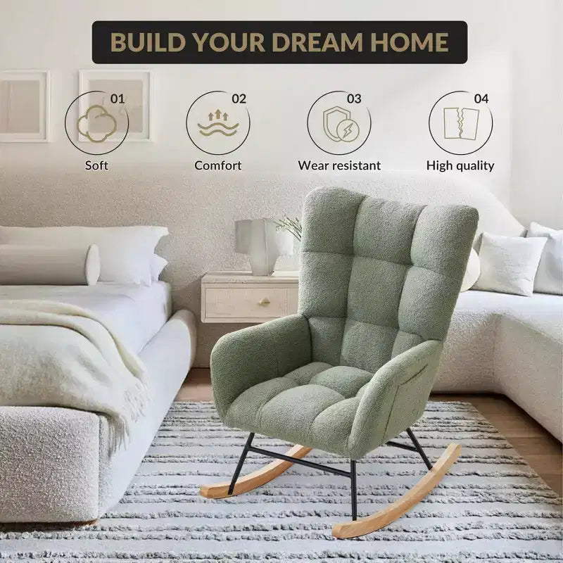 Fauteuil à bascule pour la nurserie, fauteuil à bascule de salon pour l'allaitement, fauteuils rembourrés confortables avec dossier haut, fauteuil