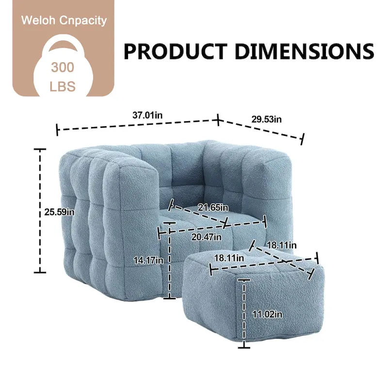 HOMEFUN Fauteuil d'appoint moderne capitonné en tissu bouclé avec ottoman