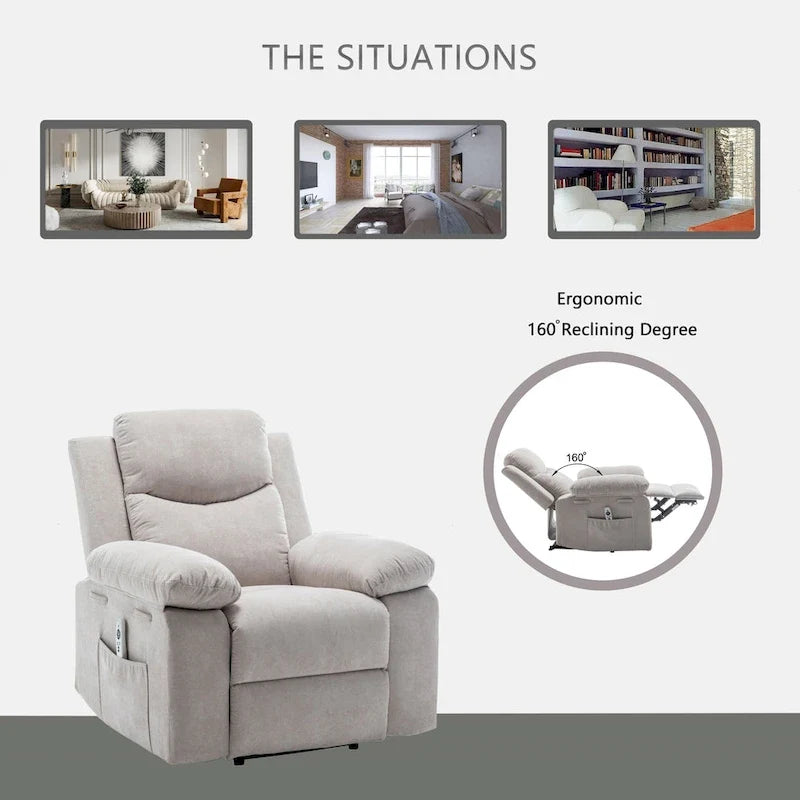 Velvet Adjustable Massage Function Power Recliner Chair with Heating System