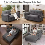 Dyonery 51 3-in-1 Sleeper Sofa Bed, Convertible Loveseat with Pull-Out Bed, Adjustable Backrest, Linen Couch