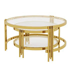 Whisen Modern 2 - Pièces Finition Or avec Verre Texturé Table Basse, Tables Basses Gigognes en Verre Trempé - Transparent & Doré
