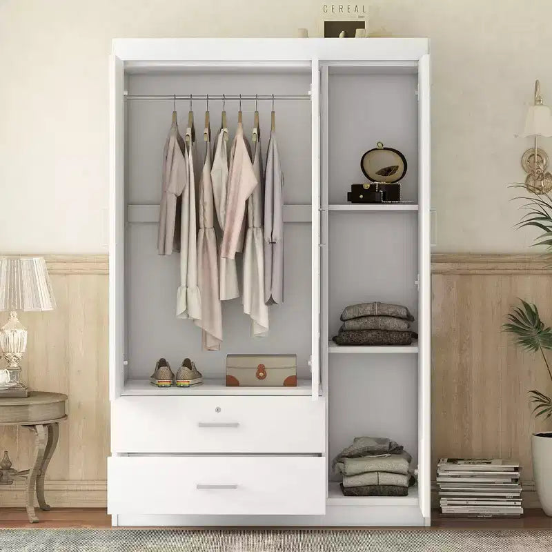 3-Door Wardrobe with Shelves and 2 Drawers, Clothing Armoire 4A - ModernLuxe