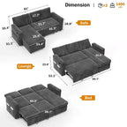 Dyonery 2 in 1 Pull Out Sleeper Sofa with Storage Chaise C Chenille Sectional Couch with USB Ports for Living Room