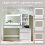 Vanity Desk with 35.4 LED Mirror and Lights, Modern Makeup Vanity Table with Charging Station & Adjustable Shelves