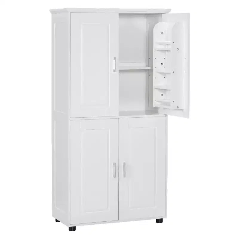 Whisen Minimalist Style Tall and Wide Storage Cabinet, Freestanding Cabinet with 4 Doors and Adjustable Shelves for Bathroom, Office - White