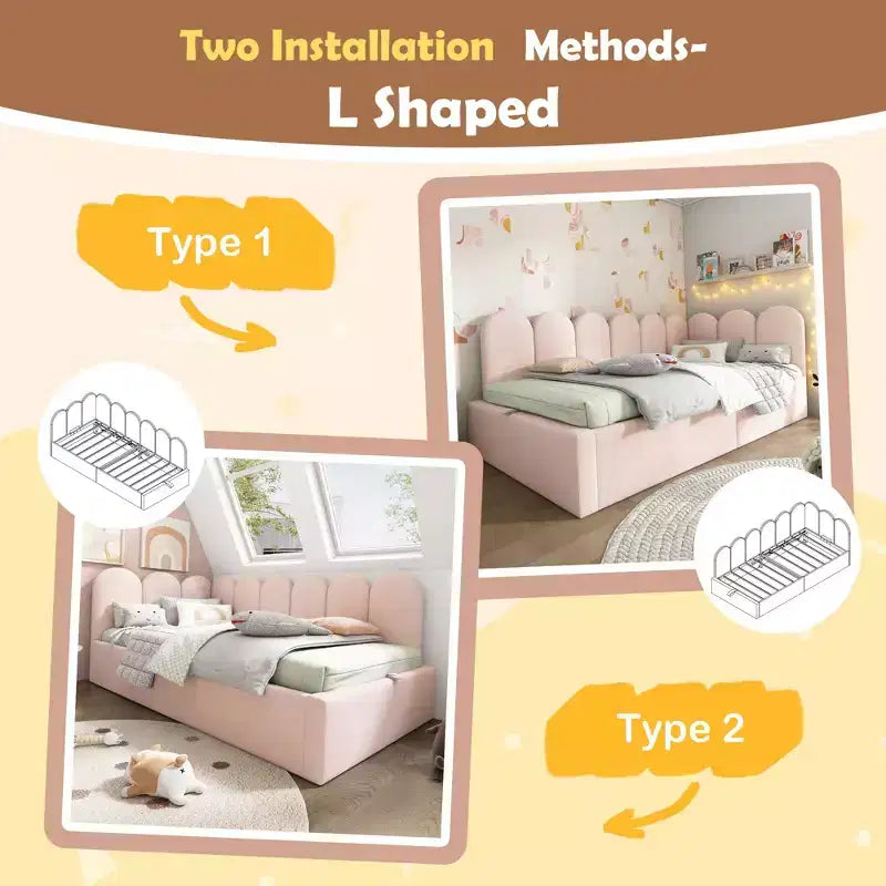 Okak Twin Upholstered Platform Daybed with Hydraulic Storage & Metal Slatted Frame,Modern Single Bed for Bedroom,Kids Room
