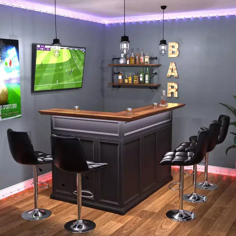 GDLF L Shaped Home Bar Cabinet with Fridge Space, Oversized Modern Basement Bar Table