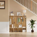 Brown/White 4-Section Cubby Locker with 8 Hooks, for Kids