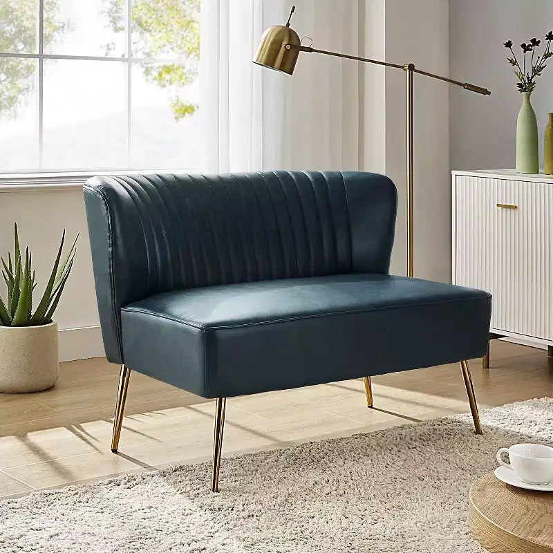 47 Contemporary Wingback Loveseat, Armless 2-Seater Sofa with Metal Legs for Living Room or Bedroom
