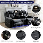 Power Reclining Sofa with Wireless Charger,Reading Light for Living Room,Faux Leather LED Light,AC/USB Port,Cup Holder,Black