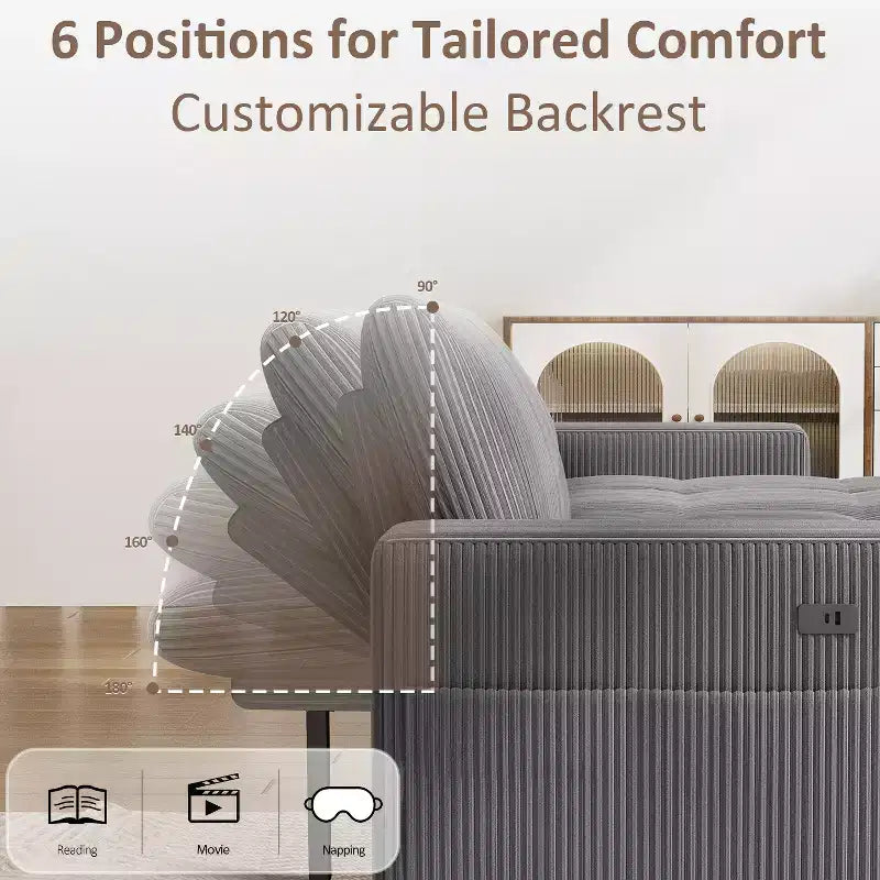 Canapé-lit convertible, canapé-lit en forme de L de 81 po avec méridienne de rangement réversible/port USB/poche latérale/assemblage sans outils, velours côtelé beige
