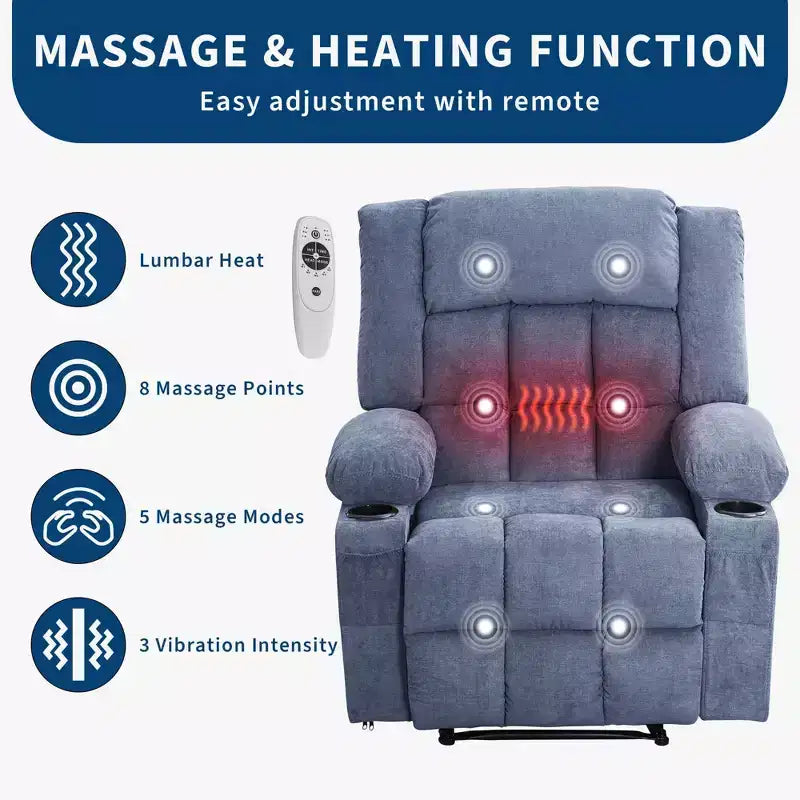 Recliner Chair with Massage & Heat, Glider with Side Pockets & Cup Holder