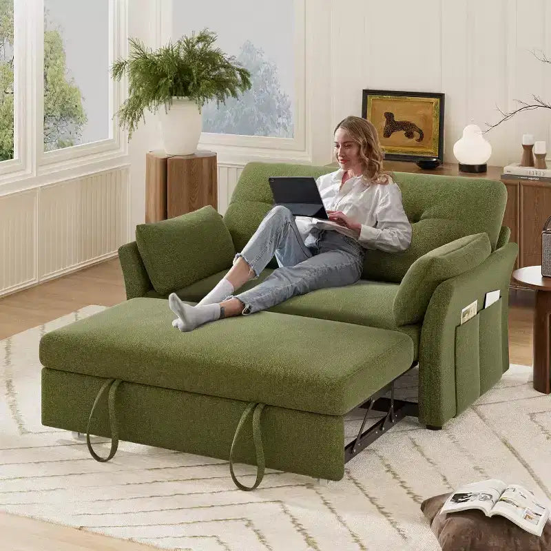 Dyonery 3-in-1 Convertible Sofa Bed, Pull Out Sleeper Sofa with Side Pocket & Adjustable Backrest, Tool-Free Assembly, Folding Loveseat