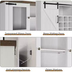 72 Inch Farmhouse Coffee Bar Cabinet with Wine Glass Rack, Large Kitchen Hutch with 3 Drawers and Sliding Barn Door, Tall Storage Cabinet for Home Bar