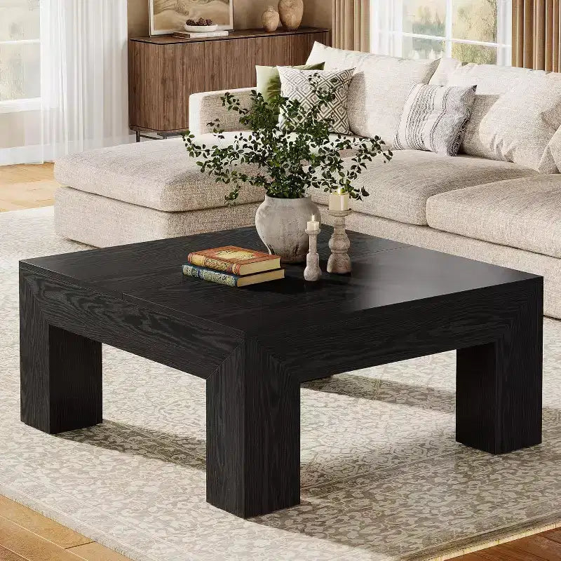 Lantine 39.4-Inch Square Coffee Table for Living Room, Farmhouse Accent Center Cocktail Table with Sturdy Wooden Legs, Easy Assembly