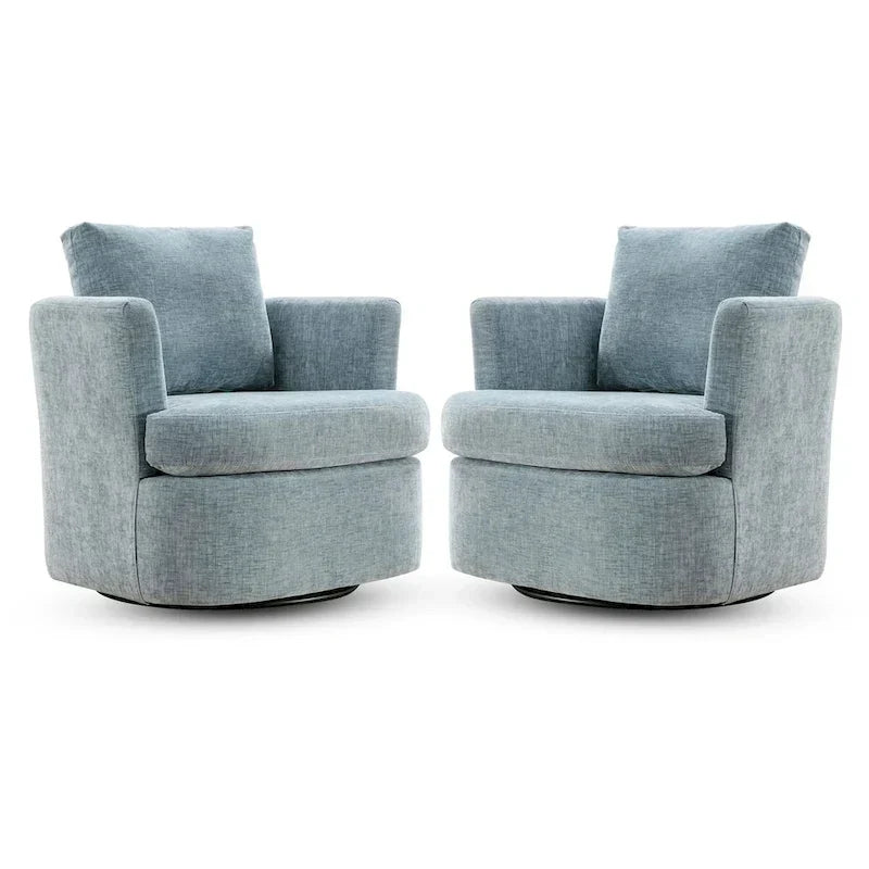 Modern Chenille Upholstered Swivel Accent Barrel Chair Set Modern Swivel Armchair for Living Room