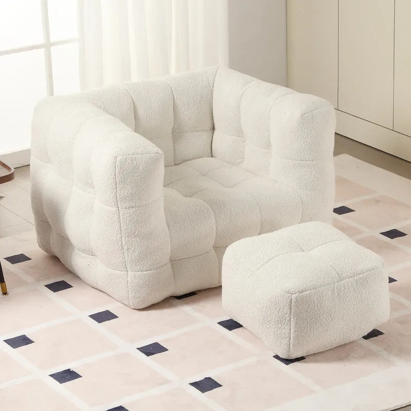HOMEFUN Fauteuil d'appoint moderne capitonné en tissu bouclé avec ottoman