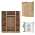 70.87Tall 8-Door Large Capacity Armoire Wardrobe Closet with Hanging Rod, Adjustable Shelves and Rattan Decorative Doors