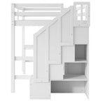 Clihome Full Size Loft Bed with L-Shaped Desk and Drawers, Cabinet and Storage Staircase