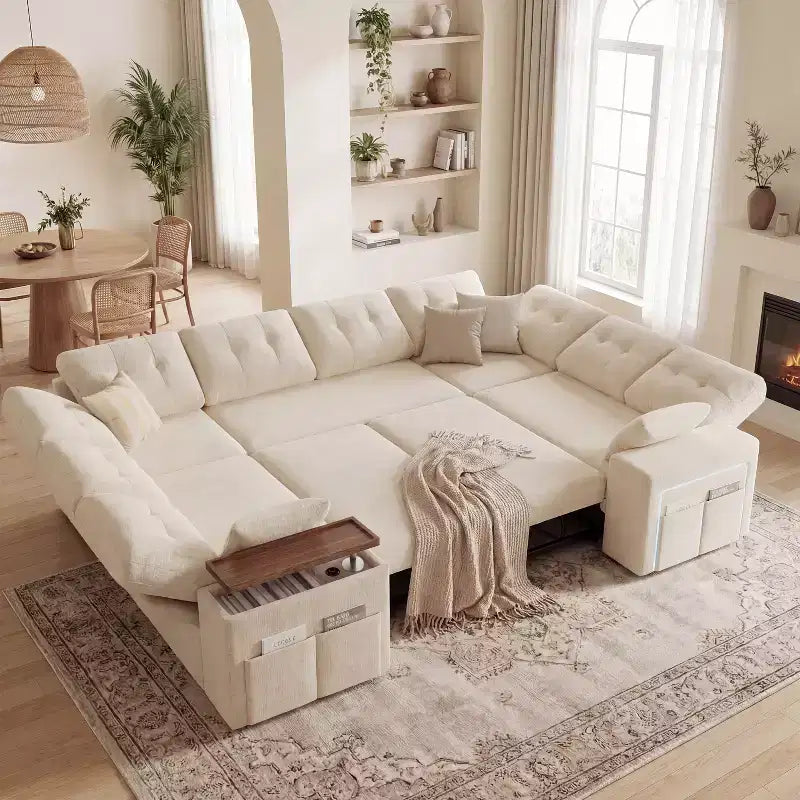 Dyonery 112 Modular Sectional Sleeper Sofa with Pull Out Bed,U-Shaped Sectional Couch with Storage,Extra Wide & Deep Seat Couches for Living Room