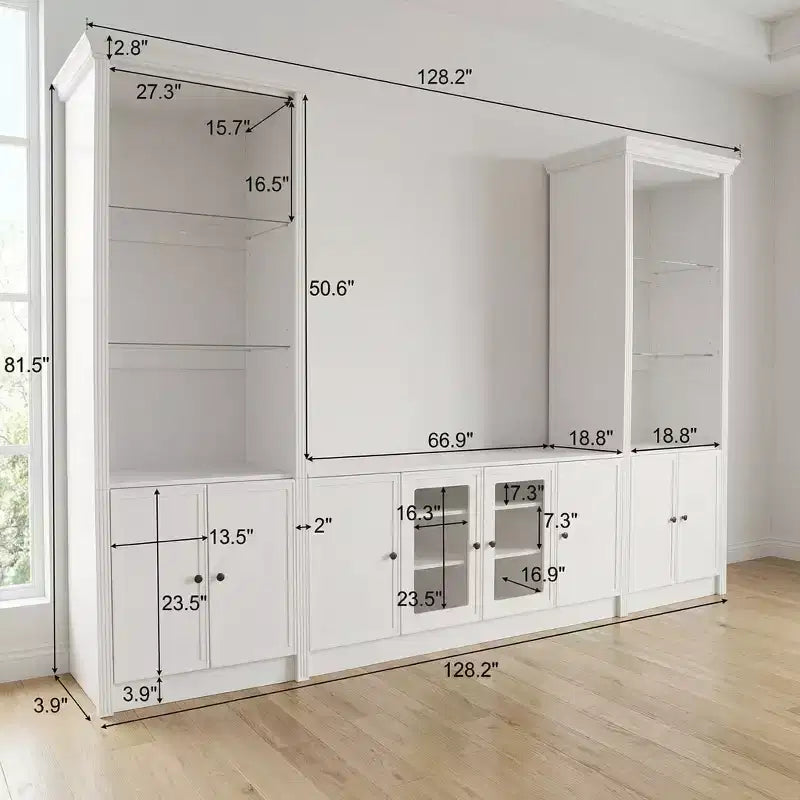 JVNOXK 91 128.2 Meuble mural moderne 3 pièces avec vitrines et étagères réglables pour salon