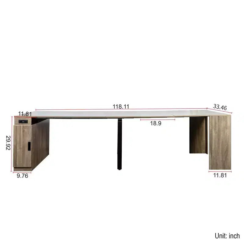 CLIHOME Modern Multifunctional Extendable Dining Table with Outlet, Space Saving Expanding Table with Storage
