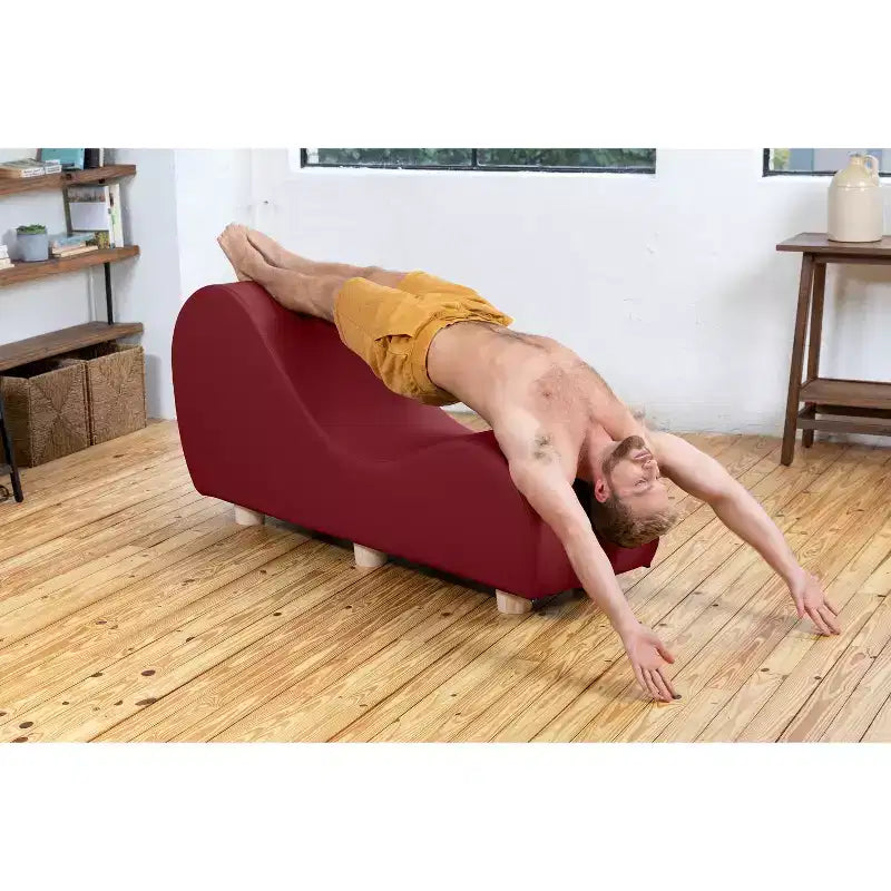 Avana Chaise Lounge Chair for Stretching and Relaxation, Hevea Wood Feet, Faux Leather - Submarine Grey