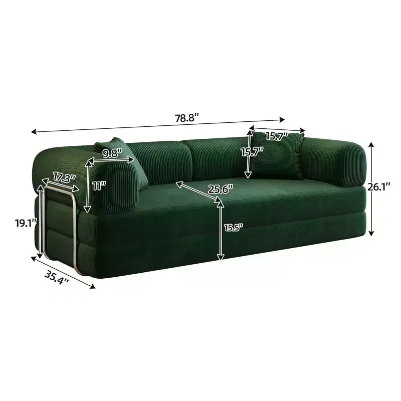 FurnitureR Convertible Sofa Bed with Rolling Side Table Set, Modern Corduroy Couch with Movable Snack Table for Living Room, Apartment, Small Space