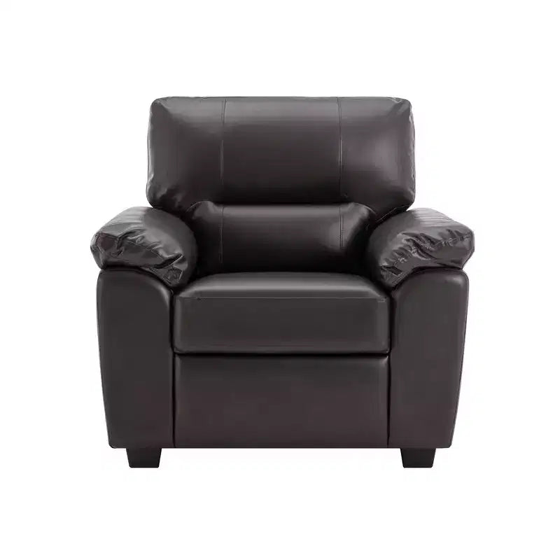 Ensemble de canapés et fauteuils de salon 6 places en similicuir avec oreillers, chocolat noir - Morden Fort