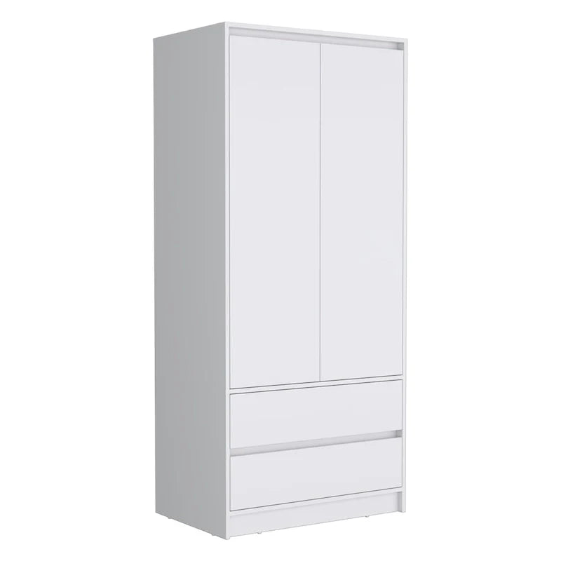 20.47  Modern Double-door Armoire with Hanging Rod and Two Drawers for Bedroom