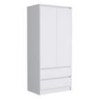 20.47  Modern Double-door Armoire with Hanging Rod and Two Drawers for Bedroom