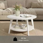 Honey Brown Round Coffee Table with 2 Tiers of Storage, Measuring 31.5 x 17.7 Inches, Ideal for the Living Room