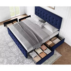 Storage Bed Frame with 4 Drawers & Adjustable Headboard - Upholstered Platform Bed