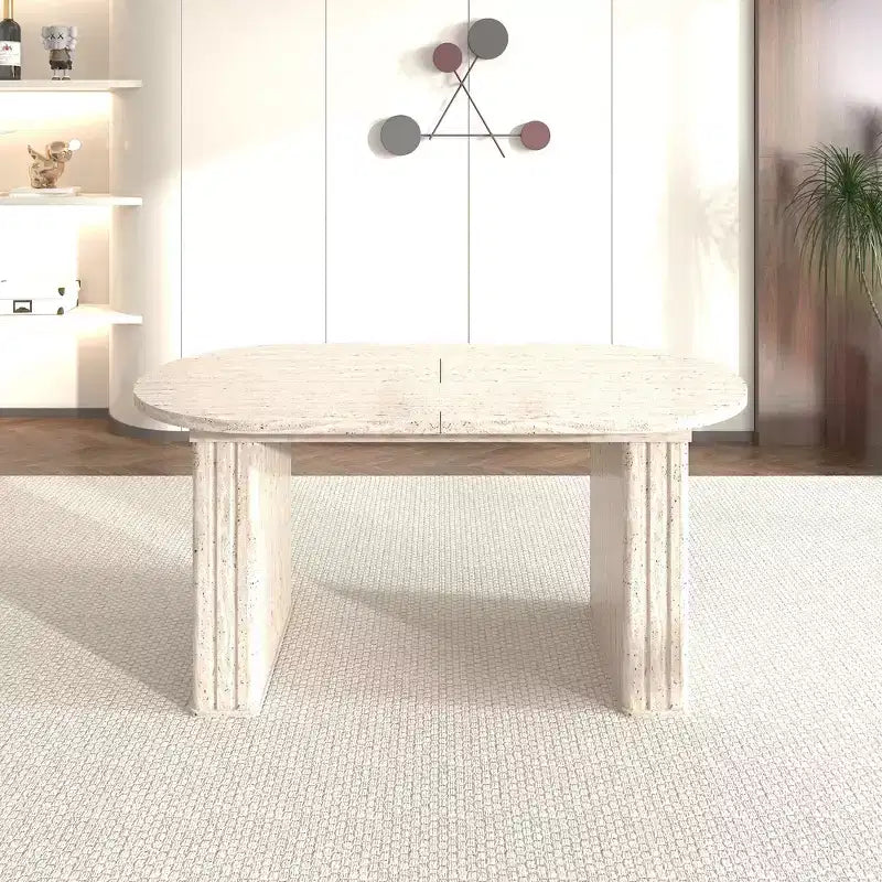 Okak 78IN Extendable Dining Table for 4-8 People, Kitchen Table with Wooden Strip Base, Foldable Table for Living Room, Dining Room