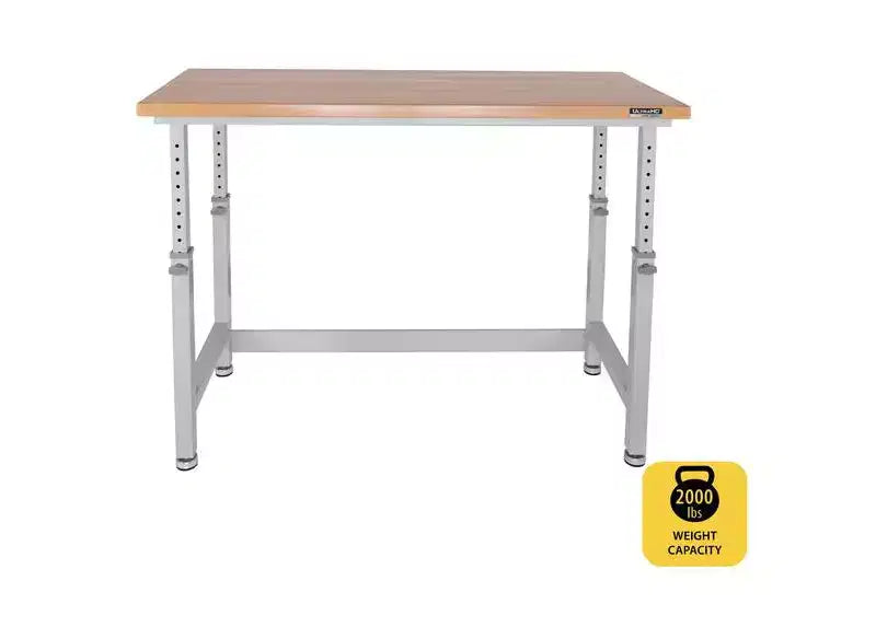 Heavy Duty 60 Adjustable Height Workbench Table with Wood Top
