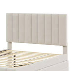 Full Size Upholstered Platform Bed with Twin Size Trundle and 3 Drawers, Linen Fabric, Beige
