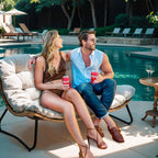 Double Papasan Chair Loveseat with Cushion, All-weather PE Rattan and Metal Frame for Indoor Outdoor